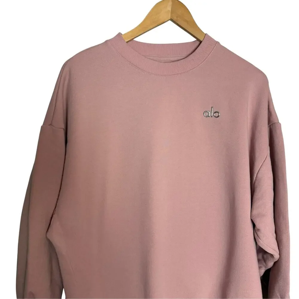 Alo Yoga Accolade Vintage Pink 2 Piece Sweatpants Crew Sweatshirt Set S